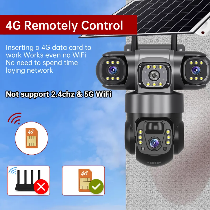 MaxGen VTS28-4G V380 PRO Three Lens Solar 4G Sim-Supported Battery Backup PTZ IP Camera 9MP Outdoor Waterproof 360 Degree Auto Tracking Color Night Vision Two Way Audio PTZ CCTV Camera 1 MaxGen VTS28-4G V380 PRO Solar IP Camera