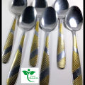 6-Piece Stainless Steel Spoon Set with Multi-Design Print, 8 Inch Elegant Dinnerware for Home and Restaurant.