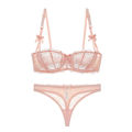Varsbaby Lingerie Half Cup Lace Slim Bra Set Bow with Thong Woman.