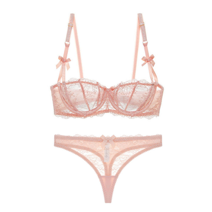 Varsbaby Lingerie Half Cup Lace Slim Bra Set Bow with Thong Woman