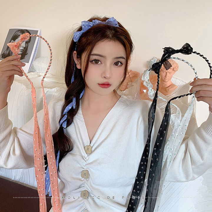 Fashion Headband With Lace Silk Scarf Cute Bow Headband For Girl Korean Hair Accessories For Women Conbo