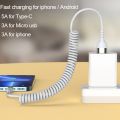 5A 66W USB Type C Micro USB C Spring Fast Charging Date Cable For iPhone Android Phone Accessories Car USB Data Charging Cable. 
