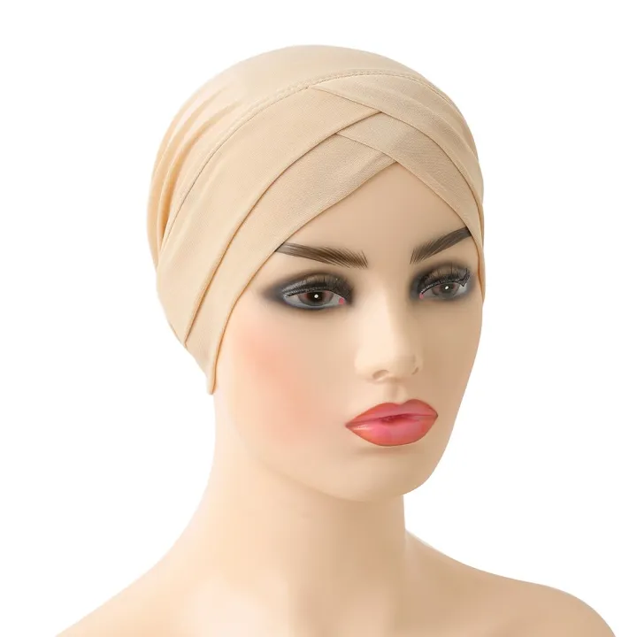 high%20quality%20criss%20cross%20muslim%20hijab%20inner%20hat%20underscarf%20pull%20on%20islamic%20scarf%20turban%20caps%20full%20headcover%20women%20headwrap%20-%20Image%204