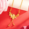 Ancient method sand gold twin flower clover flower leaf necklace does not fade for a long time, niche temperament design jewelry women's wholesale. 