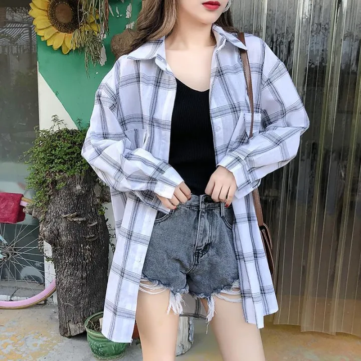Plaid%20Shirt%20Women's%20Spring%20and%20Autumn%20Thin%20Korean%20Style%20Loose%20Versatile%20Long%20Sleeve%20Shirt%20Sun%20Protection%20Coat%20-%20Image%202