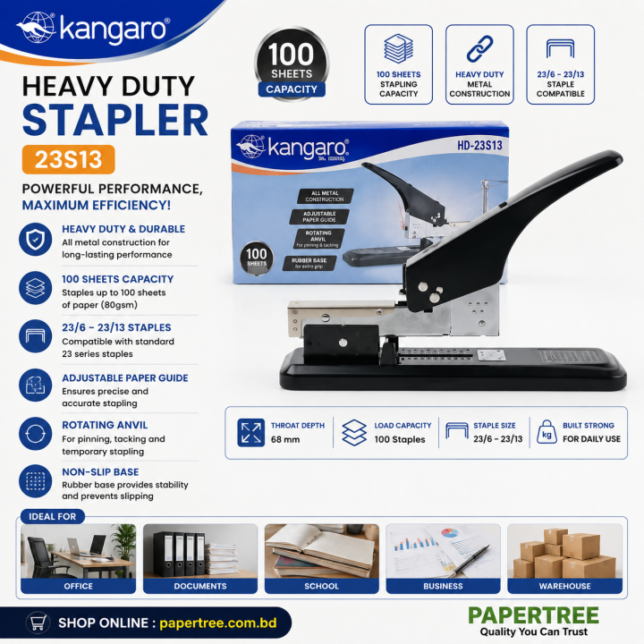 Kangaro 23S13 Heavy Duty Stapler Capacity up to 100 Sheets