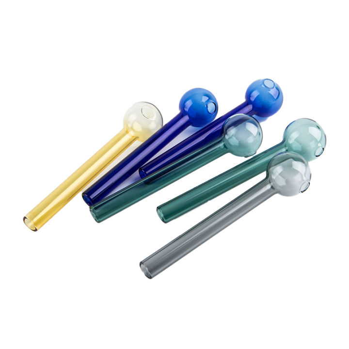 2pcs Portable Colorful Round Head Borosilicate Glass Tube Pipe Drink Straw Pipes