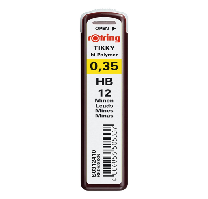 Rotring Tikky Hi-Polymer 0.35mm HB Pack of 12 Leads for Mechanical Pencil Lead