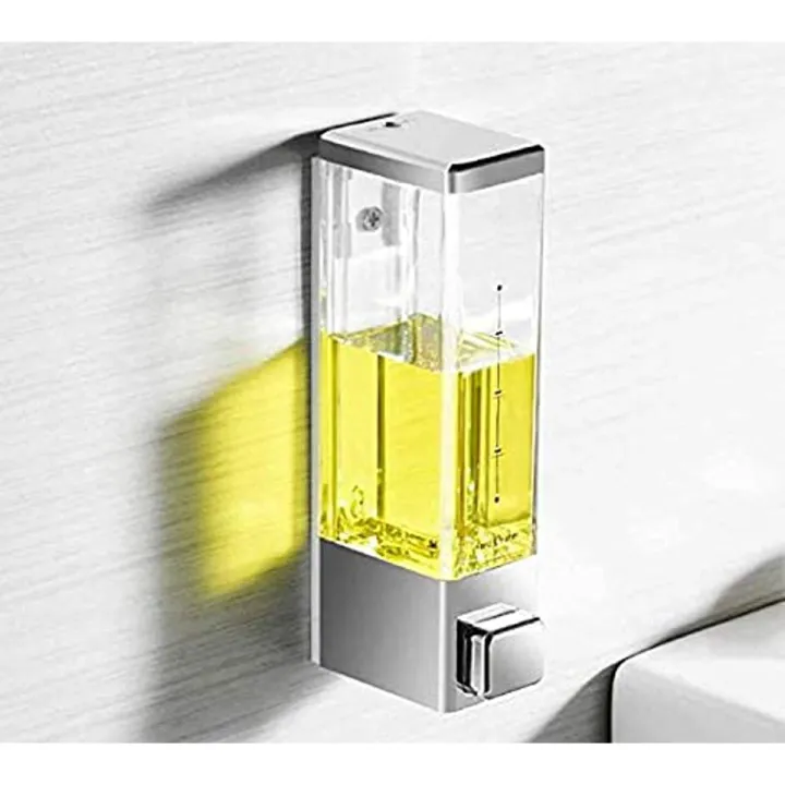 Plastic ABS Square Soap Dispenser Double Transparent Hand Soap Liquid Dispenser Dispensador Transparent Soap Dispenser Liquid Soap & Hand Sanitizer Dispenser, Silver Button 350 ml Capacity