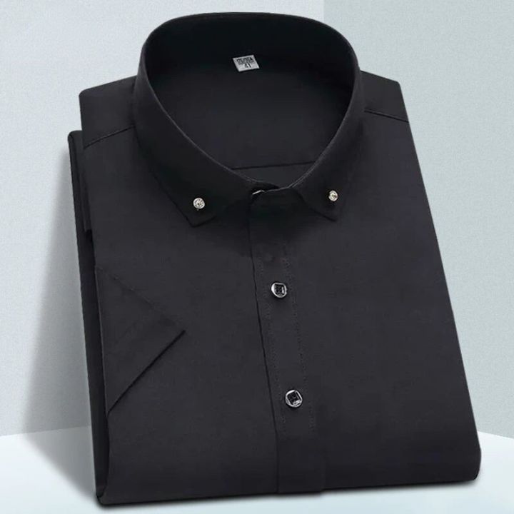 High%20Quality%20Non-ironing%20Mens%20Dress%20Shirt%20Short%20Sleeve%20New%20Solid%20Male%20Clothing%20Fit%20Business%20Shirts%20White%20Blue%20Navy%20Black%20Yyqwsj%20-%20Image%203