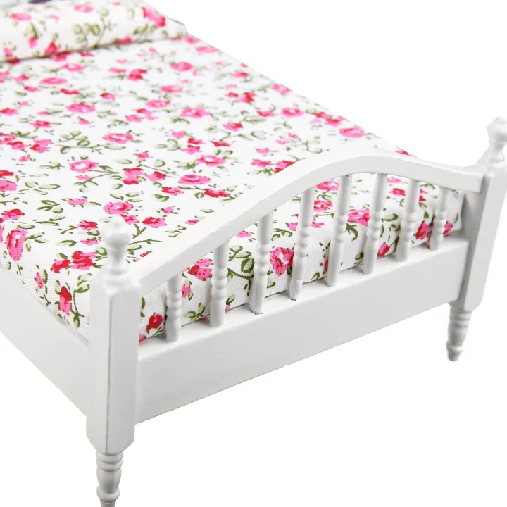 1:12%20Dollhouse%20Miniature%20Bedroom%20Furniture%20Wooden%20Bed%20With%20Mattress%20White%20European%20-%20Image%207
