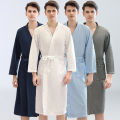 Gent's Comfortable Plus Size Water-Absorbing Quick-Drying Spa Sweat Bathrobe Couple Robes Pajamas Thin Kimono Waffle for Men’s. 