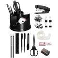 Rotating Office Supplies Organizer Set, Desk Organizer Caddy Gift Set Come with Tape Dispenser, Pens, Stapler, Binder Clips, Sharpener, Scissor, Eraser, Black. 