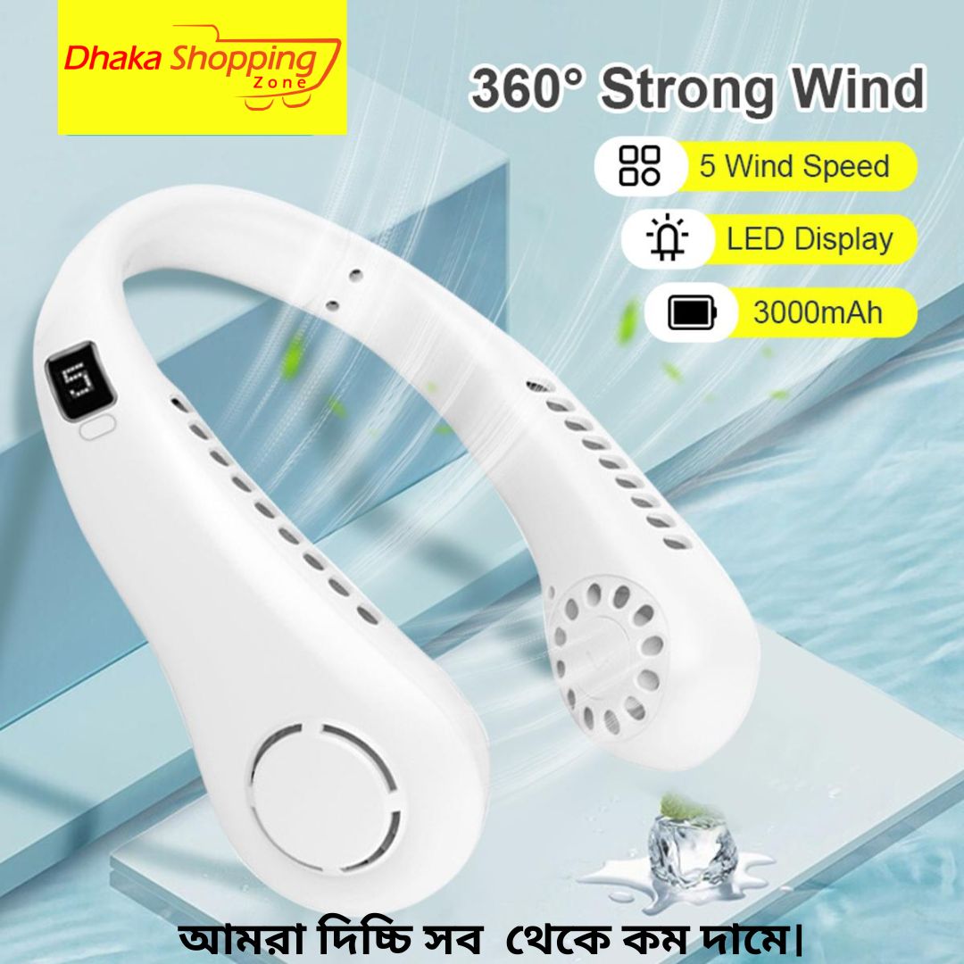 New Hanging Neck Fan LED Digital Display Portable Cooler Fan Bladeless Fan Personal Wearable Neckband 3 Speeds Adjustment Twin-Turbo Leafless 360° Neckband Fan USB Rechargeable Fan Mini Neck Fan-Other Fans- dhaka shopping zone