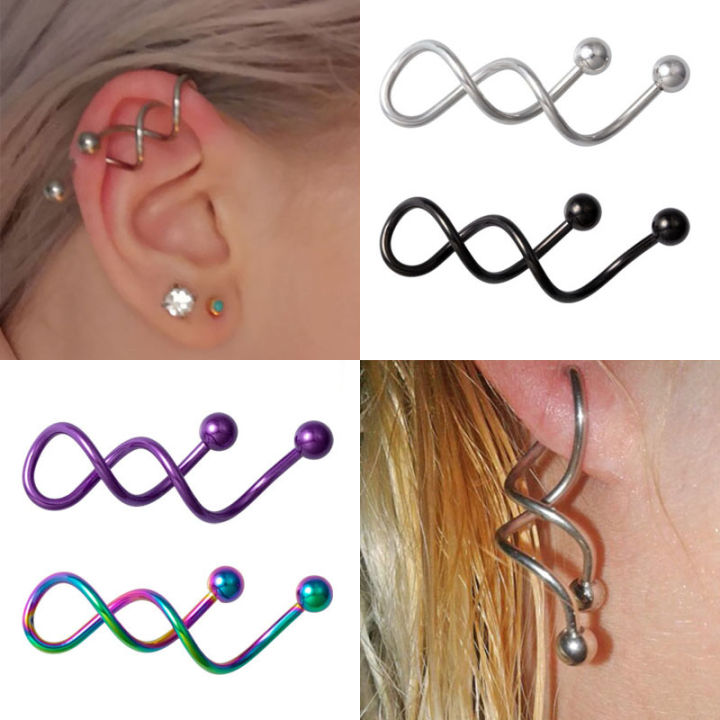 1PC Twist Ear Stud Industrial Navel Belly Button Ring Helix Tragus Cartilage Piercing Barbell Nombril Earring Women Body Jewelry