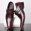 Pointed British Style Men Leather Shoes Buckle Low Heel Shoes.