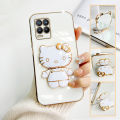 TA for Realme 8 5G Back Cover Hello Kitty Mirror Folding Bracket Luxury 6D Plating Case Soft Silicone Square Phone Case for Girls.