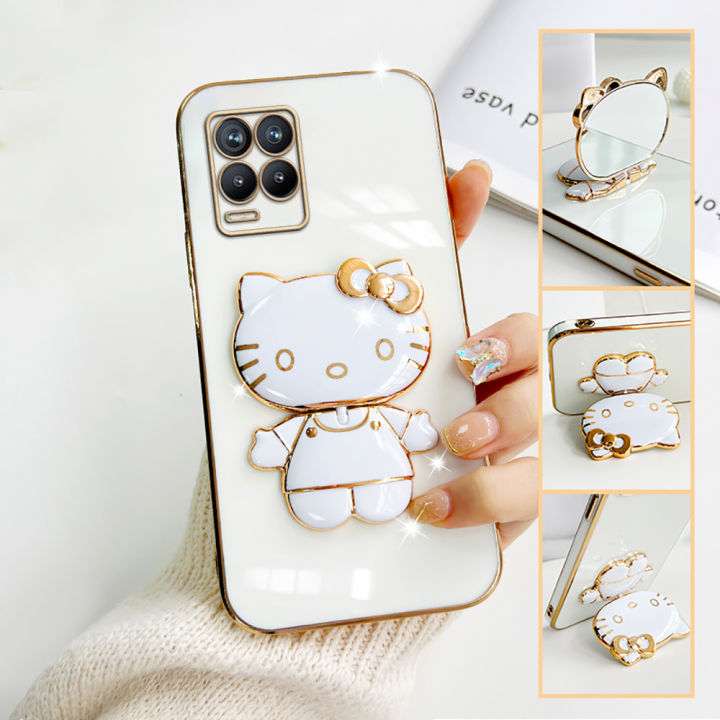 TA%20for%20Realme%208%205G%20Back%20Cover%20Hello%20Kitty%20Mirror%20Folding%20Bracket%20Luxury%206D%20Plating%20Case%20Soft%20Silicone%20Square%20Phone%20Case%20for%20Girls%20-%20Image%202