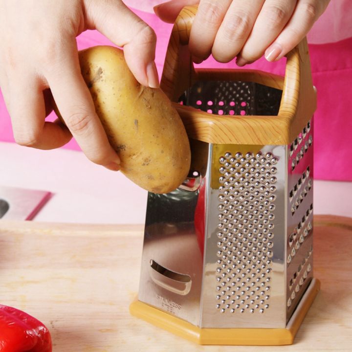 Kitchen%20Box%20Grater,%20Stainless%20Steel%20Cheese%20Grater%20-%206%20Sides%20Stand%20Grater%20with%20Rubber%20Handle%20&%20Base%20for%20Parmesan%20Cheese,%20Ginger,%20Vegetables%20-%20Image%202