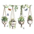 GC 2pcs Succulent Plants Wall Stickers, Removable Potted Plant Wall Decals Peel And Stick, Floral Leaf Decor Art DIY Sticker Wallpaper Supplies For Living Room. 
