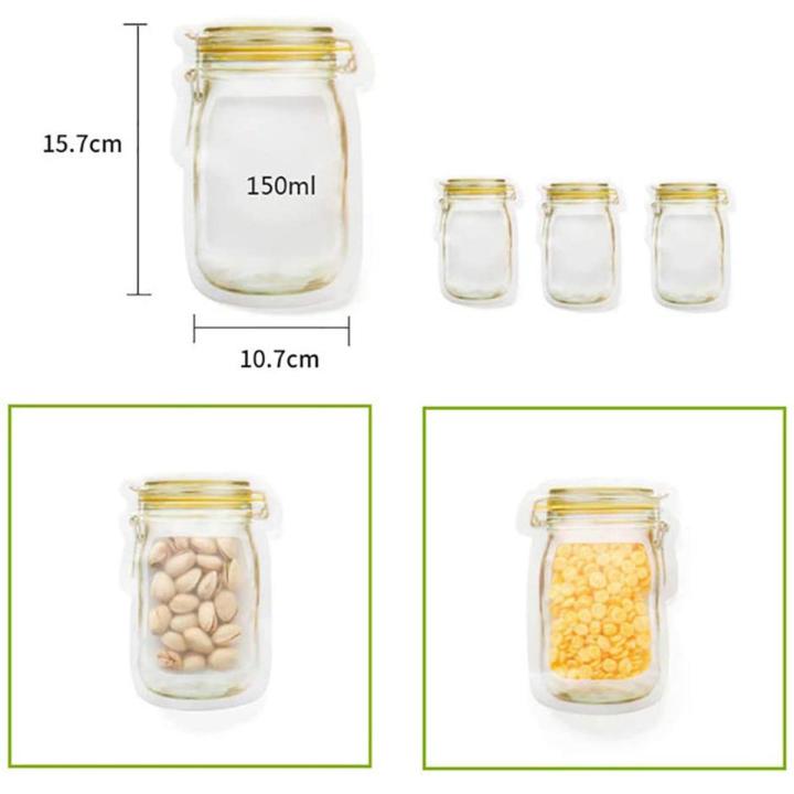 200 Pcs Reusable Mason Jar Zipper Bags Snack Food Storage Bag Seal Bags Candy Nuts Cookies Kitchen Organizer