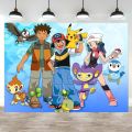 Happy Birthday Party Pokemon Backdrop Decoration Kids Boy Baby Shower Pikachu Anime Photography Background Banner Vinyl Poster.
