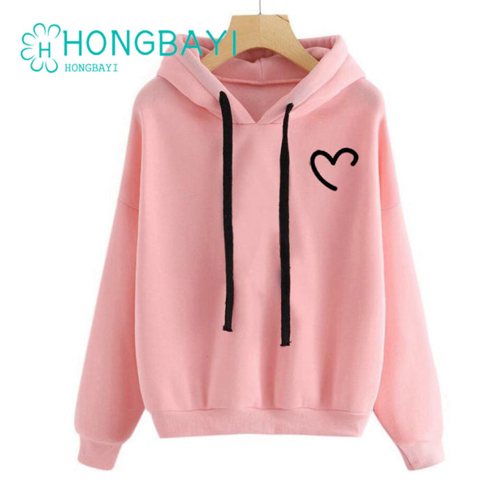 Fleece Lining Long Sleeve Pullover Hoodie Autumn Winter Heart