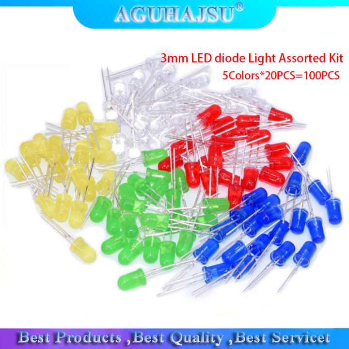 Led 3 Color Mix 5Colors*20PCS=100PCS 3mm LED diode Light Assorted Kit Red Green Yellow ...