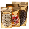 100Pcs Gold Aluminum Foil Clear Bag Zip Lock with Hang Hole Stand Up Tear Notch Reusable Food Nut Candy Packaging Pouches.