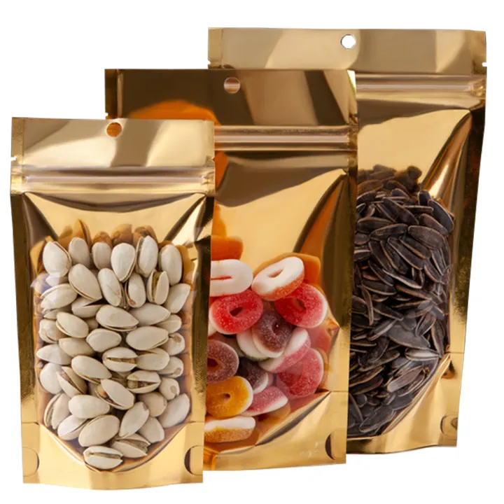 100Pcs%20Gold%20Aluminum%20Foil%20Clear%20Bag%20Zip%20Lock%20with%20Hang%20Hole%20Stand%20Up%20Tear%20Notch%20Reusable%20Food%20Nut%20Candy%20Packaging%20Pouches%20-%20Image%202