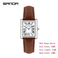 SANDA Women Quartz Watch Roman Numeral Square Leather Wristwatch Casual Lovers Water Resistant Ladies Watch 9031. 