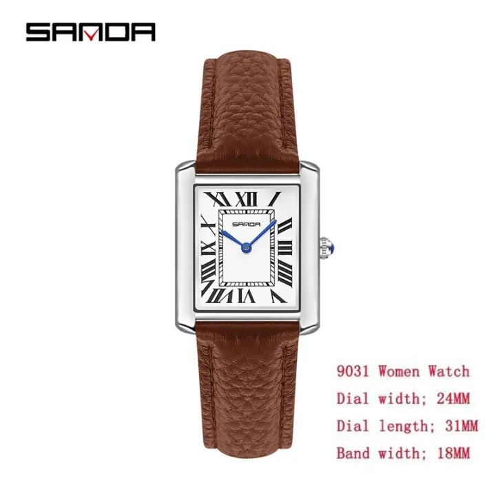 SANDA%20Women%20Quartz%20Watch%20Roman%20Numeral%20Square%20Leather%20Wristwatch%20Casual%20Lovers%20Water%20Resistant%20Ladies%20Watch%209031%20-%20Image%203