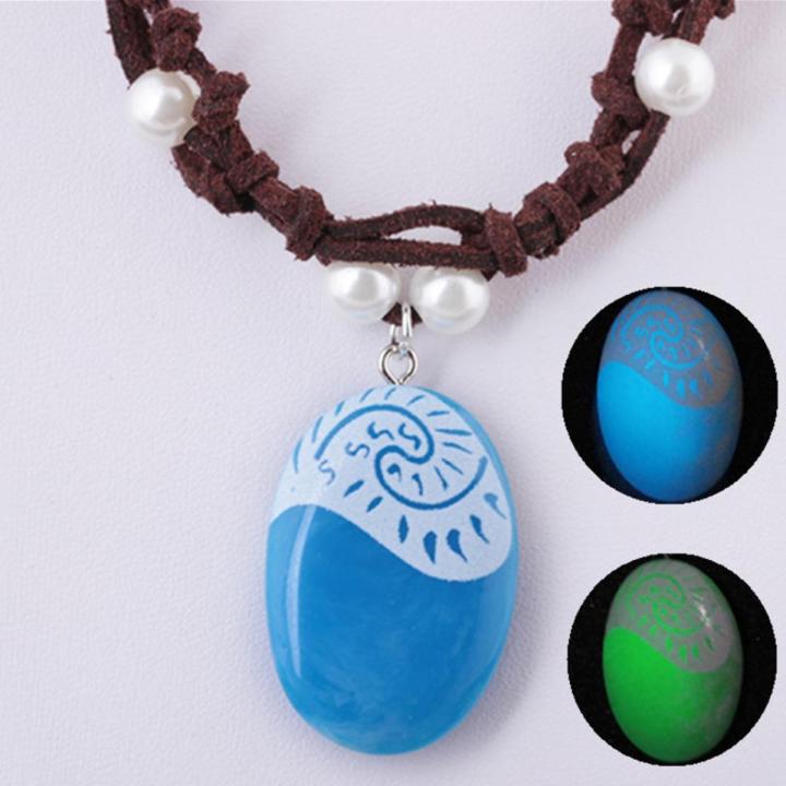 Anime Movie Princess Moana Necklace Cosplay Handmade Braided Leather Rope Luminous Pendant Women ...