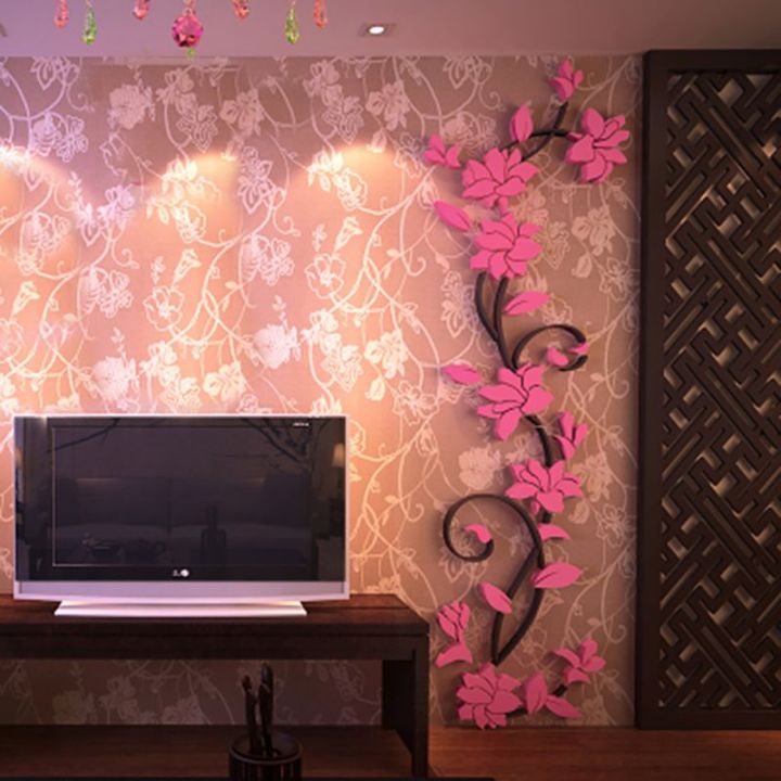 Rose%20Flower%20Wall%20Stickers%20DIY%20Vase%20Flower%20Self-Adhesive%20Wallpaper%20Tree%20Crystal%20Arcylic%203D%20Wall%20Sticker%20Home%20Bedroom%20Decoration%20-%20Image%202