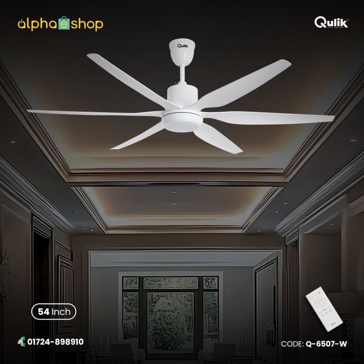 Qulik Silex 54"- Modern Decorative Silent ABS Blade Under Light With Remote Ceiling Fan (White) Q-6507-W | Free Delivery