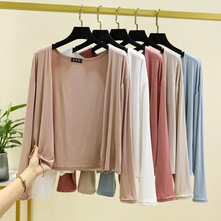 Modal%20Short%20Cardigan%20Women's%20Spring%20and%20Summer%20Thin%20and%20All-Matching%20Sunscreen%20Coat%20Slim%20Fit%20Figure%20Flattering%20Outerwear%20Solid%20Color%20Coat%20-%20Image%205