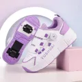 Kids 2-Wheel Roller Skate Shoes With Rotating Buckle Children Deformation Parkour Runaway Boy Girl Gift Blade Flying Sneakers. 