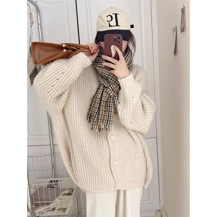 Korean%20Thick%20Needle%20Sweater%20Coat%20College%20v%20Collar%20Long%20Sleeve%20Knitted%20Cardigan%20Solid%20Color%20Casual%20Loose%20Temperament%20Shawl%20Outer%20Match%20-%20Image%206