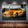 Supercar Posters Toyotas Supra With Green Neon Lights Orange Car Picture Canvas Painting Wall Art Prints Home Room Decorations. 