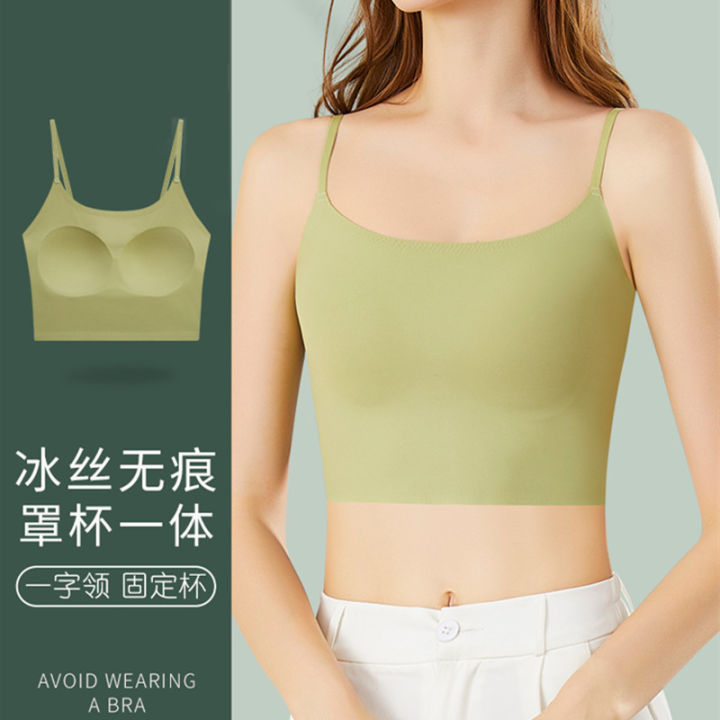 Beauty Back Sling Vest Women's One-Piece Bra with Chest Pad Ice Silk Inner Wear Summer Tube Top Underwear Outer Wear