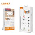 LDNIO SC4407 POWER STRIP 2 METER EXTENSION CORD WITH 4 POWER SOCKET UK/UERO/US 2500W AND 3 USB PORT + 1 QC3.0 USB PORT. 