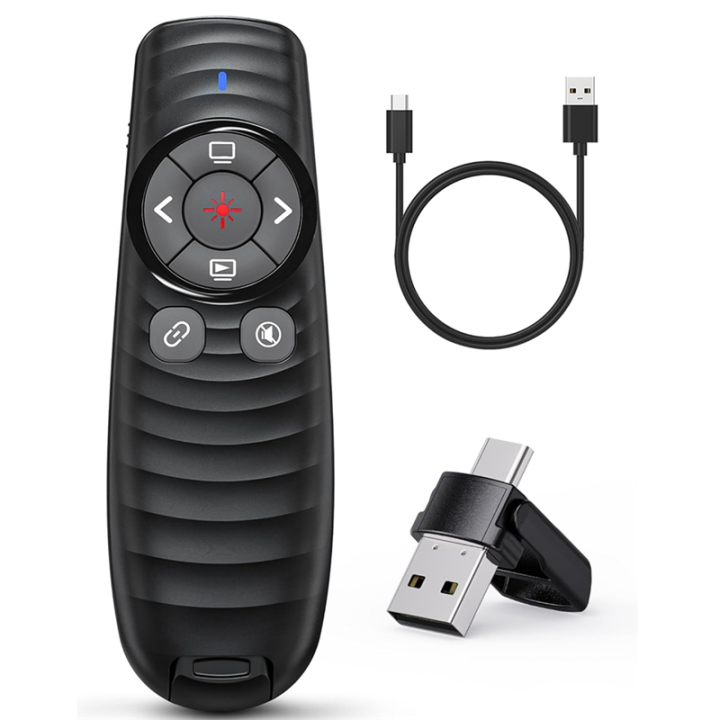 Remote Computer Clicker Button Clicker Wireless, 2-In-1 USB/Type C Rechargeable Presenter Remote ...