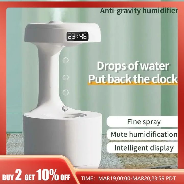 Water Droplet Air Humidifier Anti-Gravity Ultrasonic Cool Mist Maker Night Light Weightless Sprayer with LED Night Light