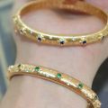 Italy court brushed bracelet women's light luxury elegant set green stone vintage opening bracelet women's light luxury.