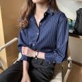 Striped Shirt Women's Design Sense Niche New Spring and Autumn Chiffon Top Professional OL Lightly Mature Shirt.