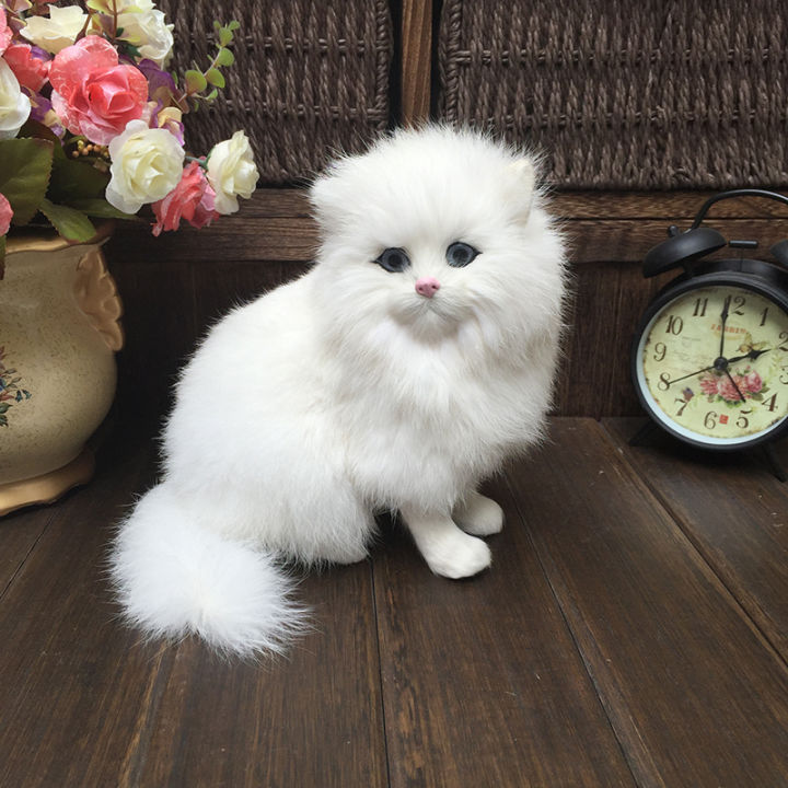 Realistic Plush Toy Simulation Cat Doll White Persian Cats Lifelike Kitten Model Birthday New Year Gift Home Decor Ornament LaoXzhongX