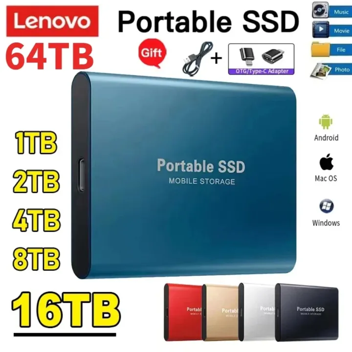 Lenovo 8TB Portable SSD 16TB High-speed Mobile Solid State Drive 500GB External Hard Drives Type-C USB 3.1 Interface for Laptop
