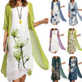 M/L/Xl/Xxl/Xxxl/4xl Two Piece Dress Set Stylish Dress Chiffon Printed Round Neck Slim Fit Sleeveless Dress for Beach Dress Party Dress Daily Wear Dress Vacation Dress Women'S Summer Fashion. 