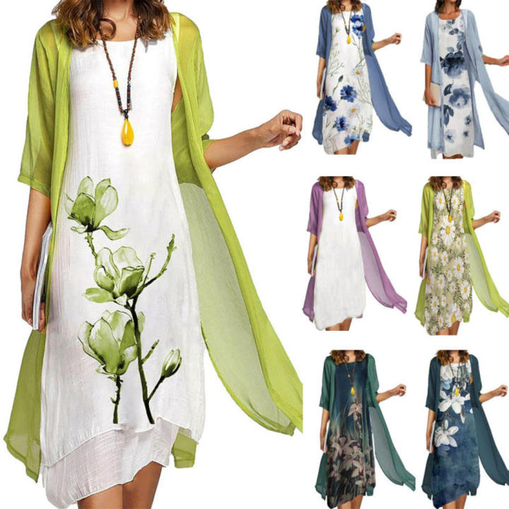 M/L/Xl/Xxl/Xxxl/4xl%20Two%20Piece%20Dress%20Set%20Stylish%20Dress%20Chiffon%20Printed%20Round%20Neck%20Slim%20Fit%20Sleeveless%20Dress%20for%20Beach%20Dress%20Party%20Dress%20Daily%20Wear%20Dress%20Vacation%20Dress%20Women'S%20Summer%20Fashion%20-%20Image%203