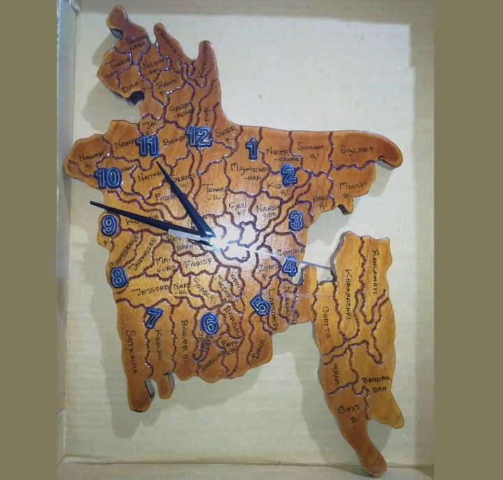 Decorative Bangladesh Map Wall Clock Wooden